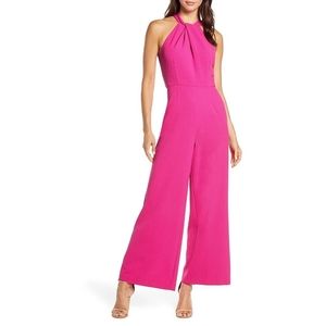 Julia Jordan Barbiecore Y2K Halter Top Magenta Hot Pink Wide Leg Jumpsuit